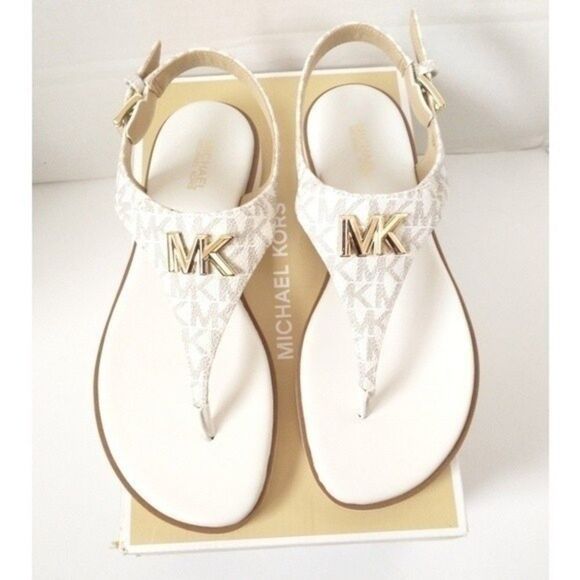 New! MICHAEL KORS Women's MK Logo Jilly T-Strap Sandals Shoes Open-Toe Vanilla 7 - Picture 6 of 9